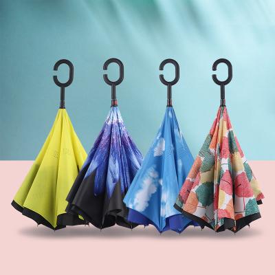 China Wholesale Modern Fancy Wind Proof Custom Printing 8k UV Block Flip Up Inverted Car Umbrella for Ladies and Men for sale