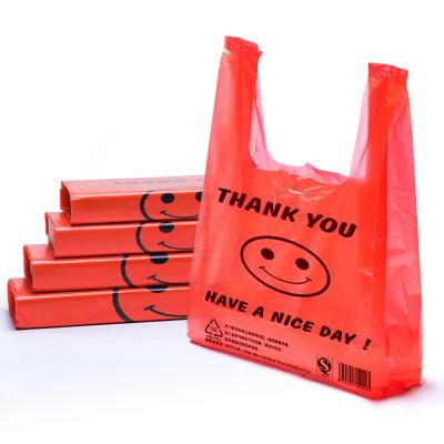 China Disposable In Stock High quality Thickening Type 32x50cm Plastic Bag Shopping T Shirt Bag Disposable Vest Carrier Bag For Vegetable for sale