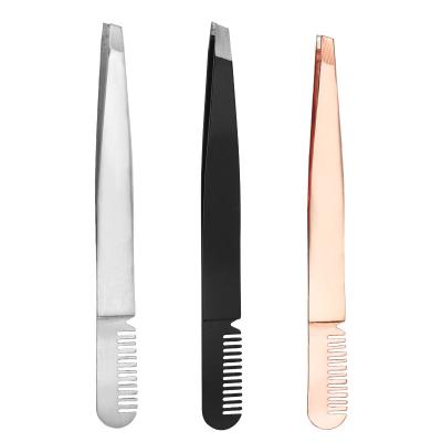 China Multifunctional Hot Selling Personal Care Tweezers Stainless Steel Eyebrow Clip Eyebrow Tweezers (For Eeyebrow) With Comb for sale