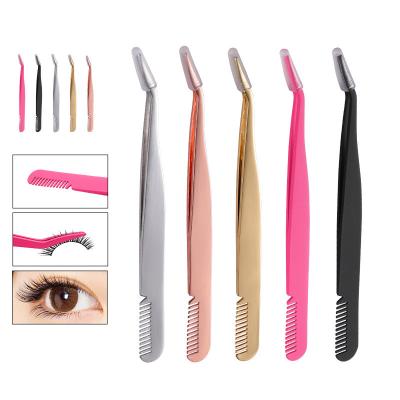 China Customized Professional Personal Care Eyelash Extension Clip Stainless Steel Eyelash Extension Tweezers (For Eyelash) With Comb for sale