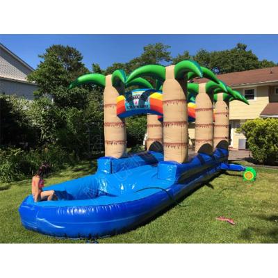 China 0.55mm PVC Tarpaulin 23ft Length Plato Inflatable Palm Slide n Slide With Pool for sale