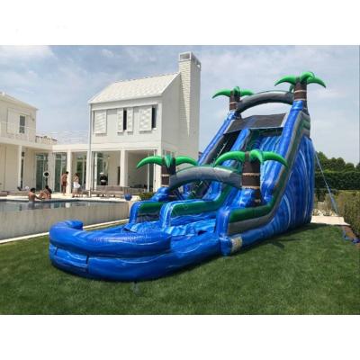 China 0.55mm Plato PVC Tarpaulin 16ft Single Lane Tropical Water Slide With Pool For Adult And Children for sale