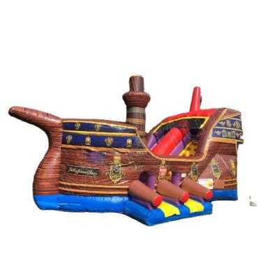 China 0.55mm Plato PVC Tarpaulin Commercial Inflatable Boat Pirate Theme Inflatable Slide Pirate Slide for sale