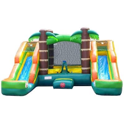 China 0.55mm Plato PVC Tarpaulin Double Pool Bounce Inflatable Tropical House Bouncer Slide Slide Combo for sale