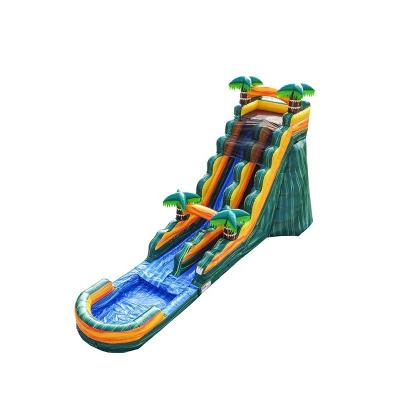 China 0.55mm Plato PVC Tarpaulin Palm Tropical Green Inflatable Water Slide with Detachable Pool and Blower for sale