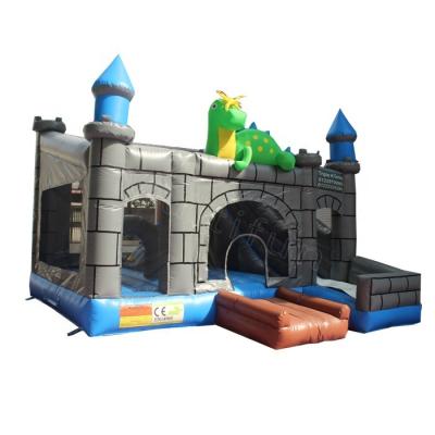 China 0.55mm PVC Tarpaulin Plato Inflatable Dinosaur Castle Commercial Jumping Inflatable Bouncy Castle With Slide for sale