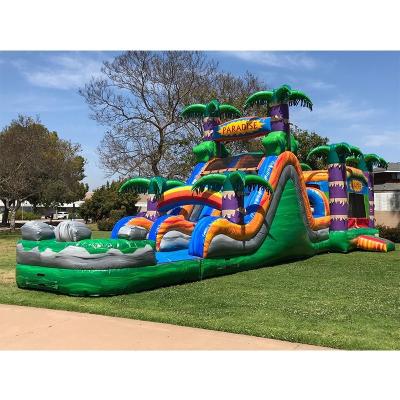 China 0.55mm PVC Tarpaulin Inflatable Double Lane Paradise Combo Water Slide Plato for sale