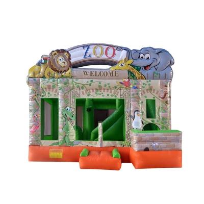 China 0.55mm Plato PVC Tarpaulin Backyard Kids Combo PVC Jumping Bounce Castle Zoo Slide Commercial Grade for sale