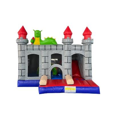 China 2021 0.55mm PVC Tarpaulin Plato Commercial Grade Dino Dragon Castle Inflatable Bouncy Dinosaur Bounce House For Kids for sale