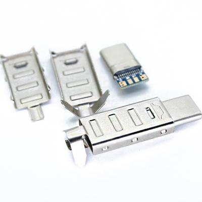 China USB-A Shell Usbc 5.1K Gold Housing Diy PCB Socket USB-C 2.0 Ohm Resistor 24pin 4p 4 Pin Male USB Type C Connectors With Metal Housing for sale