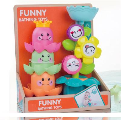 China Water Tool Spray Baby Bathing Interesting Cup Combination Octopus Water Bath Toy Set Education Floating Rubber Animal Toys for sale