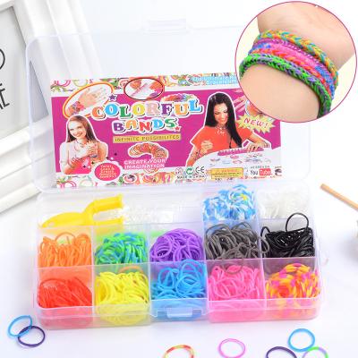 China Diy Toys Elastic Band Mini Cartoon Small Educational Rainbow Woven Case Set 15 Grids Glitter Luminous Elastic Band for sale