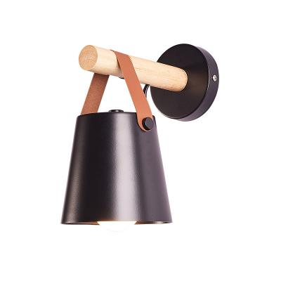 China Solid Wood Wall Belt Wall Lamp Art Wrought Iron Bedroom Bedside Wall Lamp Staircase Nordic Simple Modern Porch Macaron Wood Wall Lamp for sale