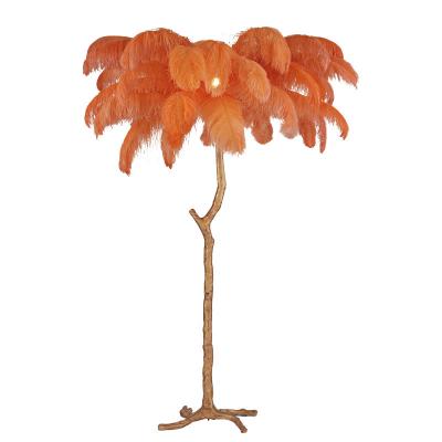 China Modern Pure Copper Bedside Lamps Standing Decorative Light Floor Lamp With Colorful Feathers for sale