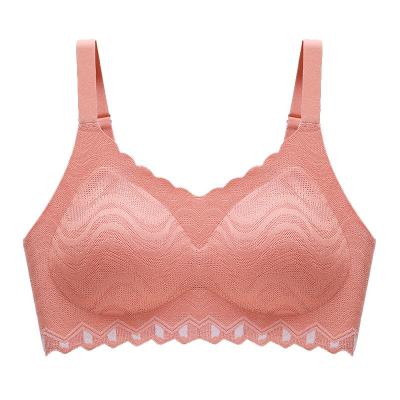 China One-piece latex underwear women without small steel ring chest gathered one section lace fixed cup bra thin bras for sale