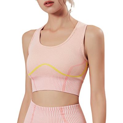 China New Stripe Top Sportswear Fitness Running Quick Dry Breathable Bra Yoga Seamless Border Elastic Suit for sale