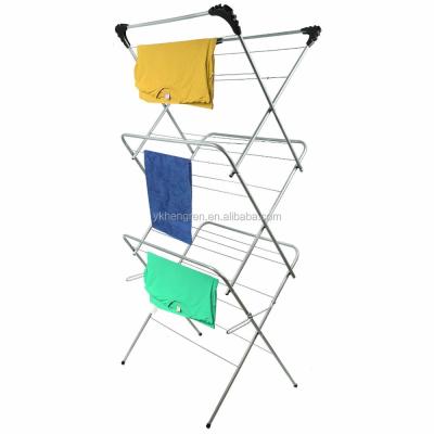 China Three Tier Airer Free Standing Metal Collapsible Clothes Cloth Drying Laundry Rack for sale