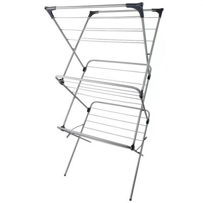 China Fold 3 Rows Foldable Clothes Drying Rack Iron Airer Rack for sale