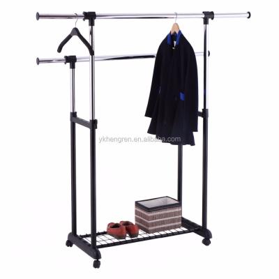 China Traditional Adjustable Double Clothes Hanging Dry Cloth Rack Garment Rack for sale