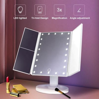 China Lighted Makeup Mirror With Lights 1X 2X 3X Dual Lighted Vanity Table Mirror Power Touch Control Beauty Mirrors Portable for sale