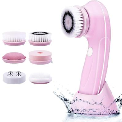 China USB Rechargeable IPX7 Face Clean System Facial Cleansing Sweep 6 Brush Heads Wash Electric Rotating Face Brush for sale