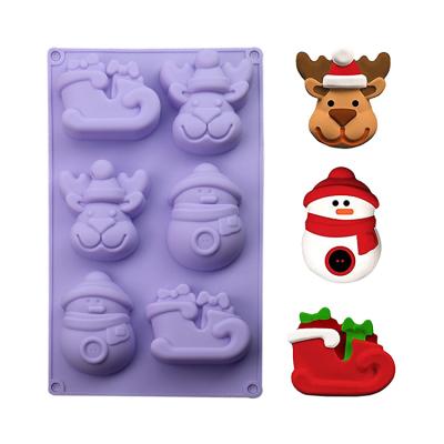 China Viable Non-Stick Handmade Soap Molds Elk Shape 3D Knocks Snowman Sleigh Santa Claus Christmas Gift Silicone Molds for sale