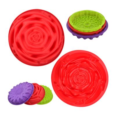 China Amazon Viable Hot Selling 3d Round Mold Big Rose Flower Silicone Cake Baking Baking Mold for sale