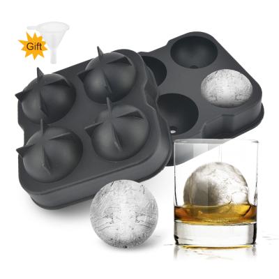 China Reusable 4 Cavity Silicone Ice Ball Mold Large Sphere Silicone Mold Ice Cube Trays Ice Cream Whiskey Hot Viable Amazon 3D Ball Maker for sale