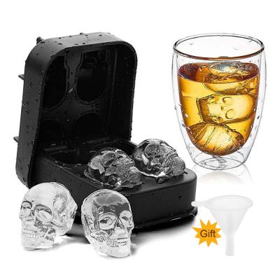 China Amazon Factory 4 Cavity 3D Viable Skull Silicone Flexible Ice Cube Mold Jello Whiskey Tray Mold Silicone for sale