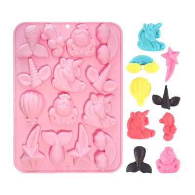 China Viable Chocolate Pudding Candy Brownie Cupcake Decorations Resin Seahorse Rainbow Air Balloon Mermaid Tail Unicorn Silicone Molds for sale