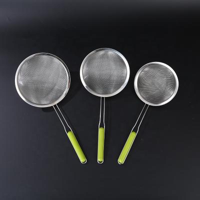 China Metal Handle ABS Green Kitchen Stainless Steel Fine Mesh Strainer for sale