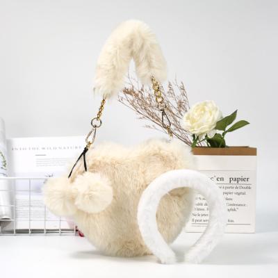 China Fashion Headband And Purse Set Winter Plush Bag Cross - Cute Body Heart Shape Fur Purse for sale