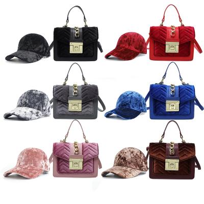 China PORTABLE Women's Velvet Handbags Set New Arrivals Furry Hats And Matching Purse Bag Combo for sale