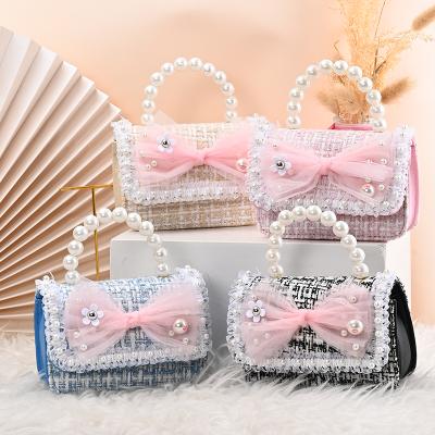 China Latest Bulk Design Ladies PORTABLE Handbag Wholesale Pearl Canvas Girls Bag Mini for sale