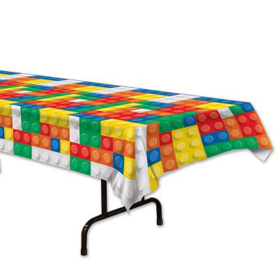 China Building Block Waterproof Rectangle Table Cover Birthday Plastic Tablecloth for sale