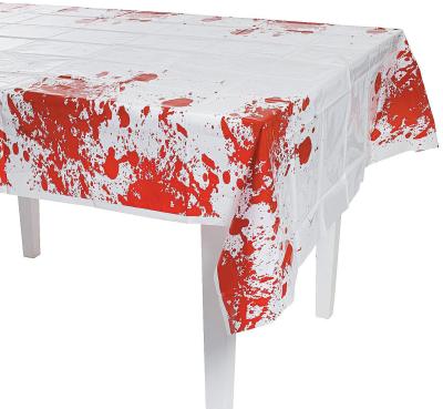 China Halloween Table Cover Indoor/Outdoor PEVA Printed Bloody Hands Print Table Cloth for sale