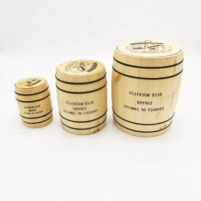 China Sustainable Small Wooden Coffee Storage Barrel Oak Decoration With Lid Wooden Barrel Packaging Manufacturers for sale