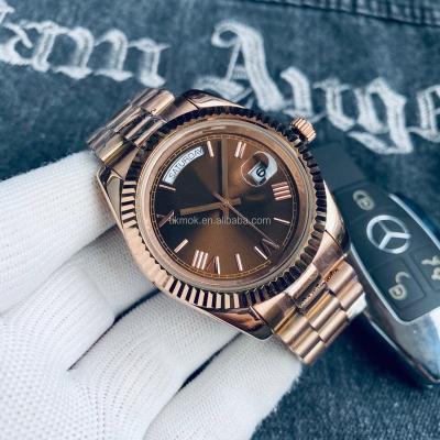 China Luxury Cheap Rose Gold Watch Week Display Watch Stainless Steel Automatic Mechanical Branded Watches Auto Date Best For Men for sale