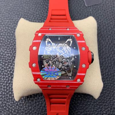 China Automatic Date 3A Quality Watch Brands Carbon Fiber Luminous Automatic Mechanical Red Silicone Watch Sport Watch for sale