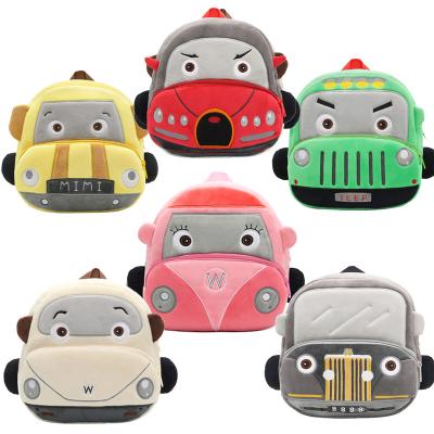 China Lightweight TS Boys Cartoon Vehicle Cars Shape Backpack School Bag Preschool Kindergarten Cute Custom Toddler Plush Backpack for sale