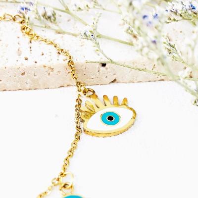 China Luxury Hiphop Star Gold Jewelry 2022 Anklet Chain 18K Gold Plated Evil Eye Bracelet For Women for sale