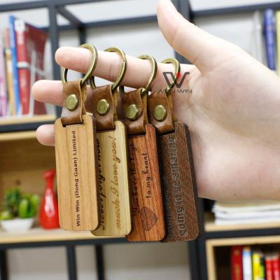 China Wholesale Wooden Key Chain Blank Wooden Laser Engraving Custom Leather Wooden Key Chain for sale