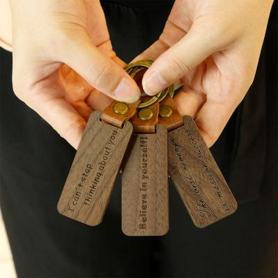 China Promotion Gift 2021 Popular Wooden Mute Key Chain Wood Opens Personalized Custom Laser Engraving Logo Keychains for sale