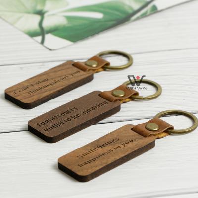 China Promotion Gift Wholesale Luxury Blank Wooden Key Chain Matched Keychains Gift Wooden Leather Key Chain Souvenirs for sale