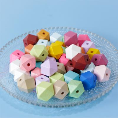 China High Quality Eco-friendly Colorful Wood Beads 8mm 10mm 12mm DIY Crafts Wood Hexagon Wooden Beads for sale