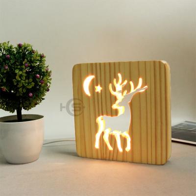 China Eco-friendly 3D Moose Premium Night Light With Solid Wood Base For Christmas Birthday Gift for sale