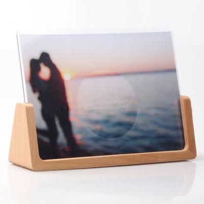 China New Promotion Gift Multi Functional Acrylic Wood Base U Shape Photo Frame for sale