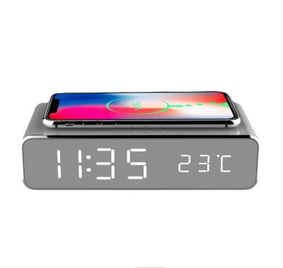 China Popular Smart Home LED Display Alarm Clock Temperature Phone Qi Charger Wireless Speaker With BT Connection for sale