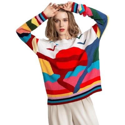 China Anti-wrinkle New Arrival Designer Winter Casual Women Stylish Manufacturer Jacquard Sweater Knitted Jumper Custom Acrylic Sweater for sale