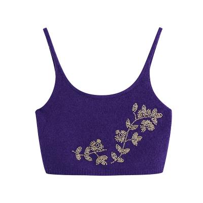 China Knitted Lady Anti-wrinkle Vest Soft Plain OEM Hand Embroidery Sweater Customization Crop Tops For Women for sale